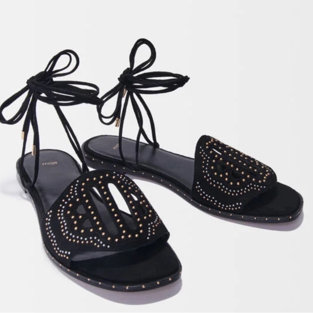 NWT MAJE Flat Tie Sandals with Studs in sz. EU 38